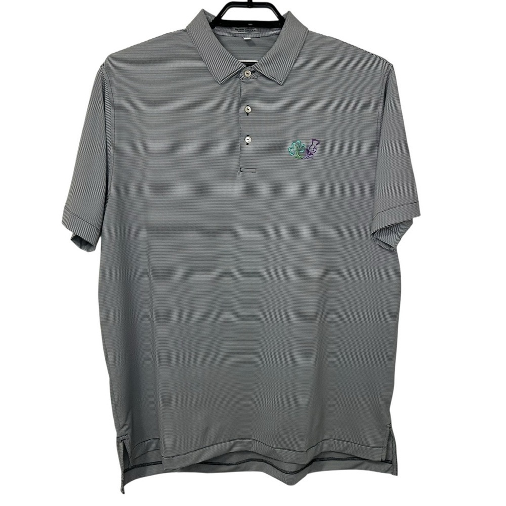 Peter Millar Mens Summer Comfort Striped Golf Polo Shirt Sz XL Gray White